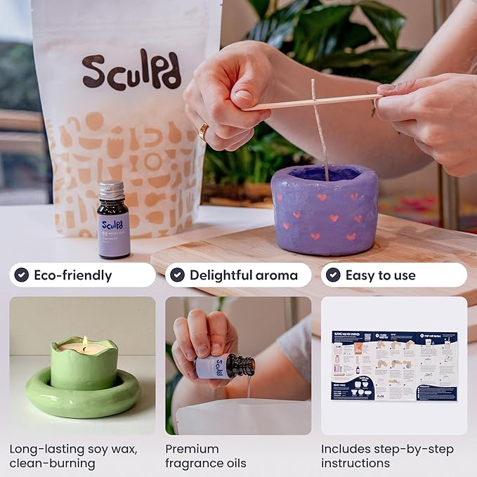 Sculpd Candle Making & Pottery Kit - Complete Art Set: Includes Air Dry Clay, Soy Wax, Fragrance & Tools - DIY Arts & Crafts Gift for Adults, Teens, Men & Women Crafting Supplies (Orange Ginger)