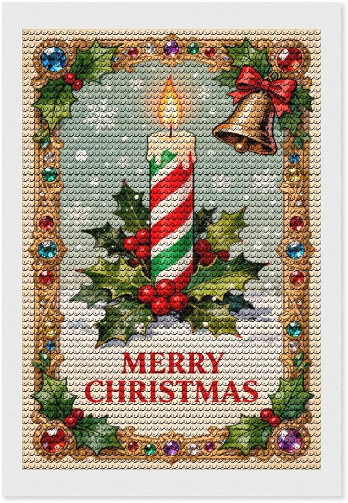 AIVKIEJK Diamond Painting Kits for Adults - Merry Christmas Candle & Holly Accents Painting DIY 5D Full Drill Diamond Dots Paintings with Diamonds Gem Art and Crafts Home Decor 8"x12"