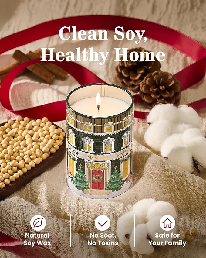M&SENSE Christmas Candles Pine Scented Candle, Winter Candle Soy Wax, 11.3oz 70 Hour Clean Burn Holiday Candles for Home, Winter Relaxing Aromatherapy Candle Gifts for Thanksgiving