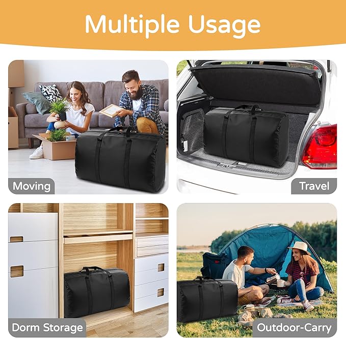 4 Pack 96L Extra Large Moving Bags with Zippers & Carrying Handles for Storage, Packing, Traveling, Camping, Langdry, Big Heavy Duty Moving Totes Bags for Clothes, Supplies and Space Saving