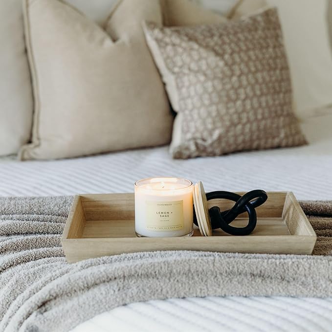 Calyan Wax Co. Lemon & Sage 3 Wick Scented Candle - 43 Hour Burn - Luxury 3 Wick Soy Candles - Non Toxic Soy Wax Candles - Long Lasting Large Glass Jar Candle for Home - 14.9oz