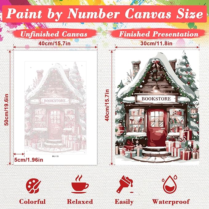 Skyboda Bookstore Paint by Numbers Kit for Adults Beginners with Frame, Christmas Adult Paint by Number Kits on Canvas, Easy DIY Oil Painting Kits for Home Decor, 8x12in