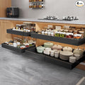 Seinloes 4 Pack Pull Out Cabinet Organizers 21" Deep With Raising Pad for Framed Cabinets, Expandable Width (15.2"-26.3") Slide Out Drawers Upgrade 3 Slide Rails, Roll Out Shelves Adhesive, Black
