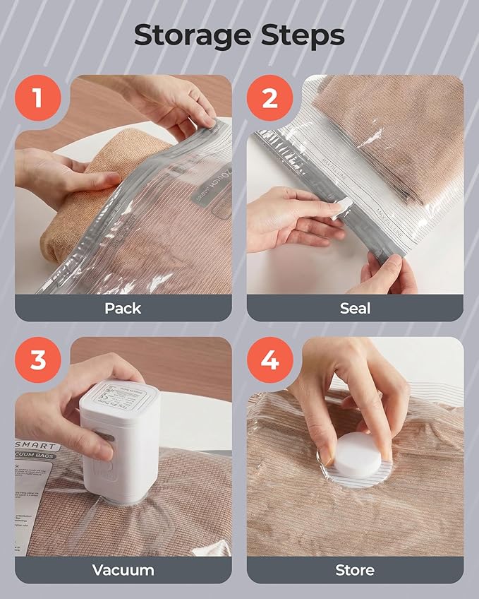 BAGSMART Vacuum Bags for Travel with Rechargeable Air Pump, Portable Space Saver Bags for Travel & Home, Vacuum Compression Seal Bag for Clothing, Blanket, 18 Pack Gray