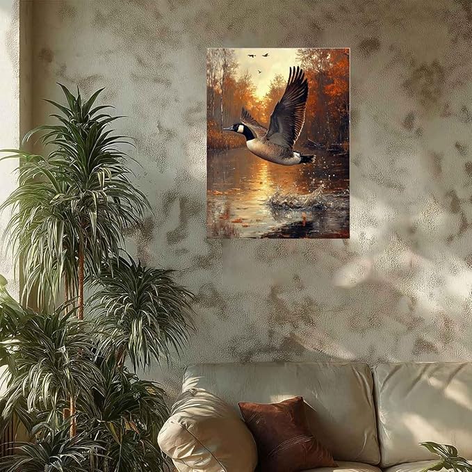 Goose Taking Flight in Autumn Forest Paint by Numbers for Adults, Fall Wildlife DIY Painting Kit, Nature Wall Decor 24 Colors 20x24 inch Framed