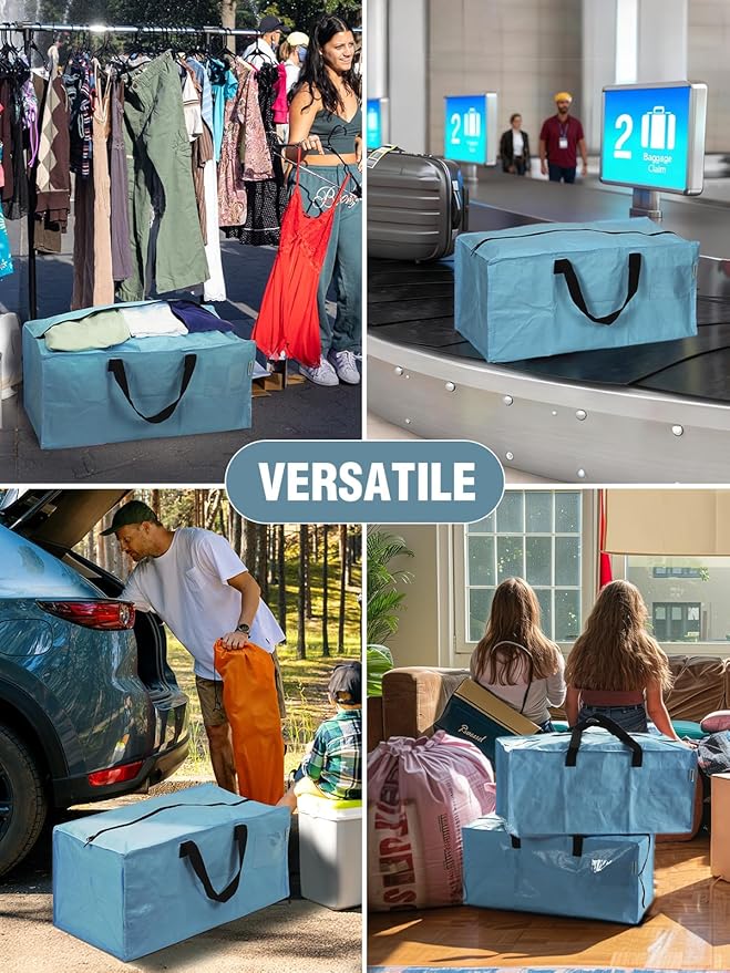 WORKPRO 10 Pack Extra Large Moving Bags with Zippers & Carrying Handles Backpack Straps, Heavy-Duty Storage Tote for Space Saving & Storage, Alternative to Moving Box (Dusty Blue)