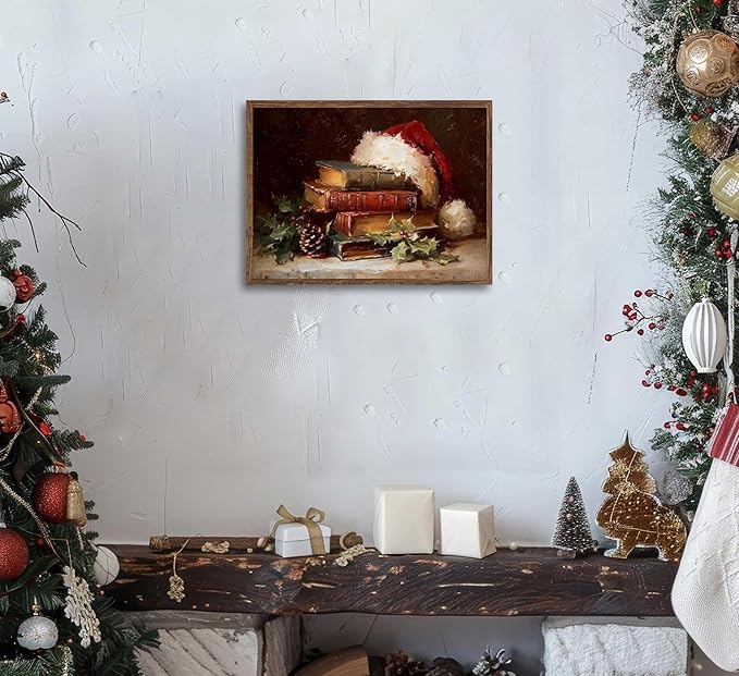 Paint by Number Kit for Adults & Kids, Christmas Vintage Books with Santa Hat 16x20 Inch, DIY Acrylic Painting Kit with Brushes & Paints, Holiday Art Decor for Home Unframed