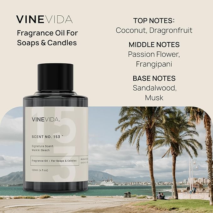 VINEVIDA [4 oz] Waikiki Beach; Fragrance Oil for Candle Making and Soap Making - Premium Candle Scents for Soy Candles