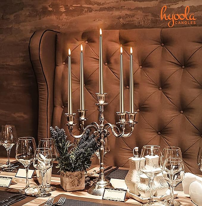 Hyoola Tall Metallic Antique Gold Taper Candles - 10 Inch - Dripless - 12 Pack - 8 Hour Burn Time