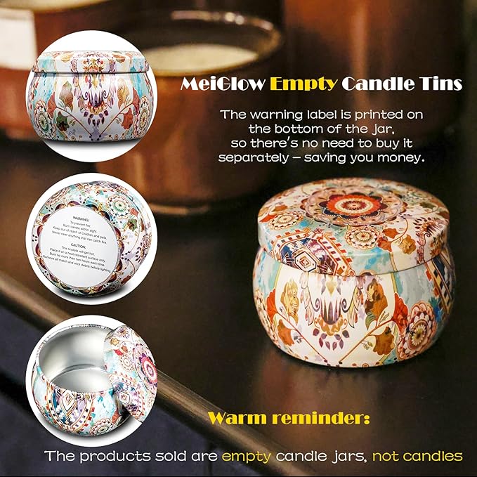 MeiGlow Empty Candle Tins for Making Candles, 24 Pack 5.4 oz with Lids, Cotton Wicks, Wick Stickers and Holders