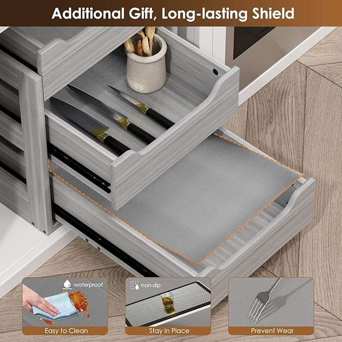 Pull Out Drawers For Cabinets, 25" W x 21.65" D x 17" H Slide Out Wooden Pull out Drawers, 2-Tier, Heavy-Duty Base Bottom Assembly Slide out Drawer Shelf Cabinet Organization for Kitchen, Gray
