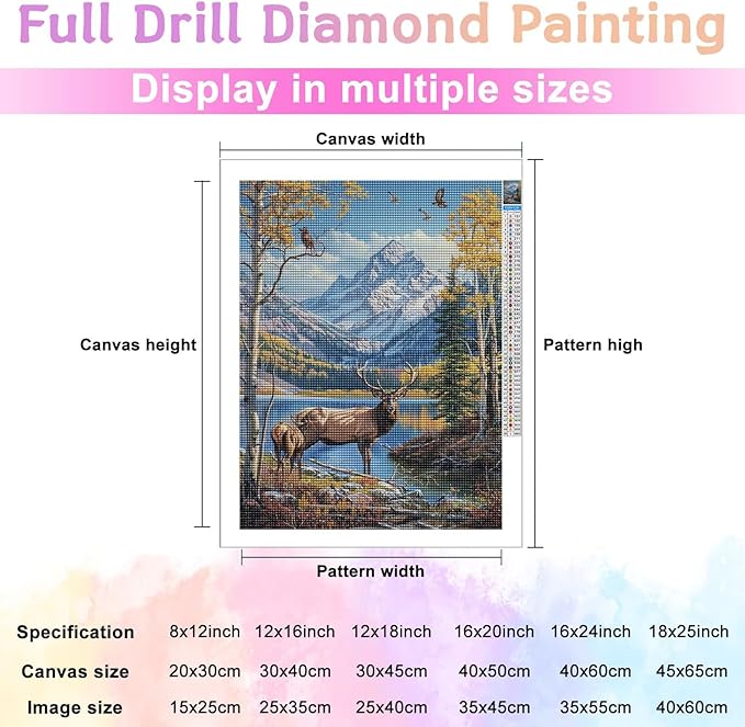 TMOLZ Enchanted Forest Deer Diamond Painting, 5D Lakeside Scenery Kit, Nature-Inspired Wall Art for Home Decoration - 12x12 Inch
