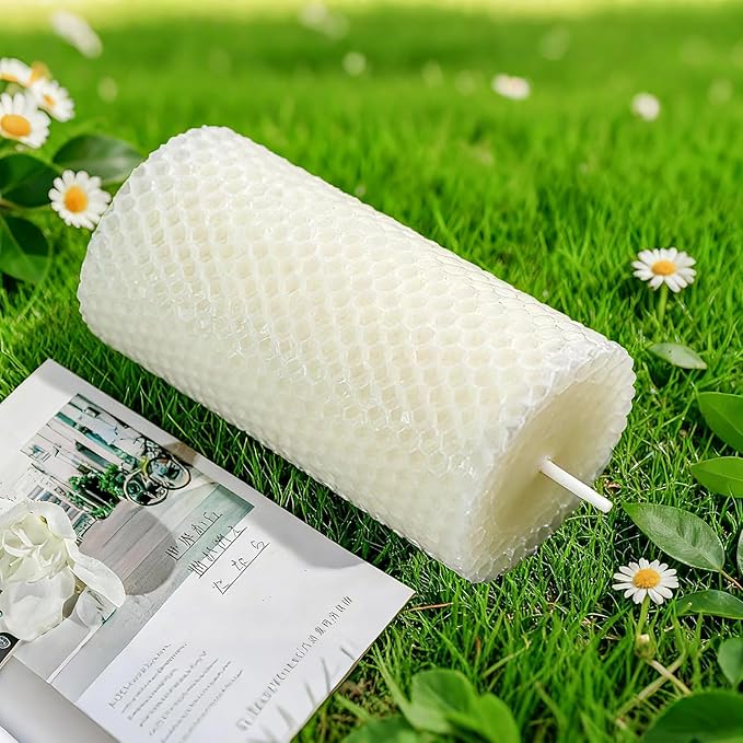 4 Packs 3x6 Inch White Beeswax Candles, Large Honeycomb Beeswax Pillar Candles, 45 Hours Burn Time, Natural Pure Bees Wax Candle Gift for Home Decor, Candle Lovers, Air Purify
