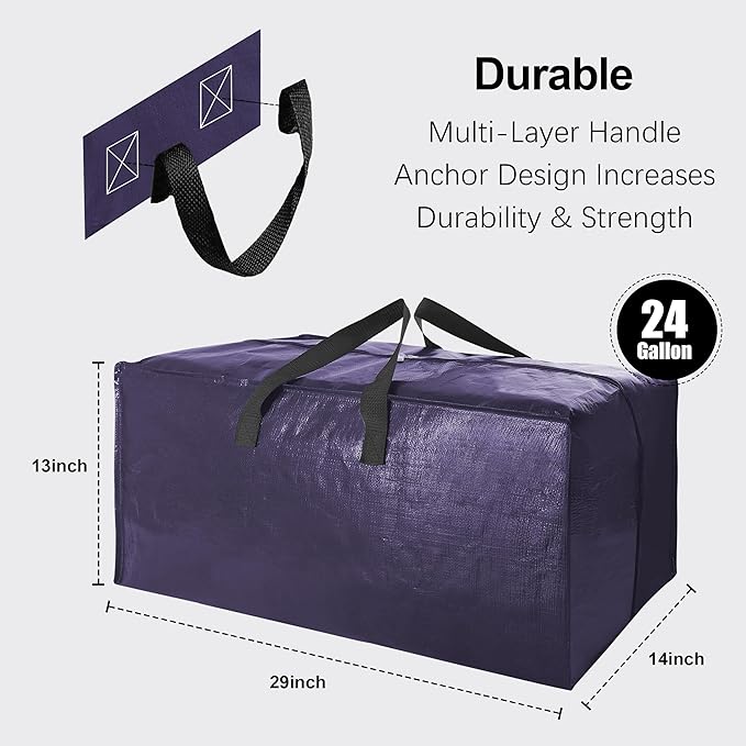 VELVETSURE 6 Pack Heavy Duty Large Moving Bags W/Backpack Straps - Strong Handles & Zippers, Storage Totes, Fold Flat, Alternative to Moving Box and Storage Bin, Semi-Transparent+Blue+Black