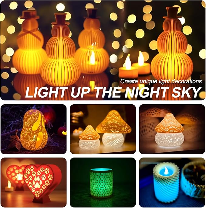 DIY LED Light Kit for 3D Printed Lamps - Compatible with Bambulab KC008, KC017, KC018 - Great for Unique Tea Light Holders, Candlestick Lamps, 3D Printed Projects - Natural Green, 12-Pack