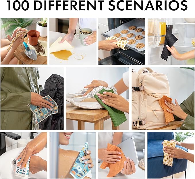 SUPERSCANDI 5 Pack Swedish Dishcloths for Kitchen - 100% Biodegradable & Compostable | Reusable Paper Towels Washable, Food-Safe & Without Plastic - Dish Rags Suitable for Any Surface | Fashion