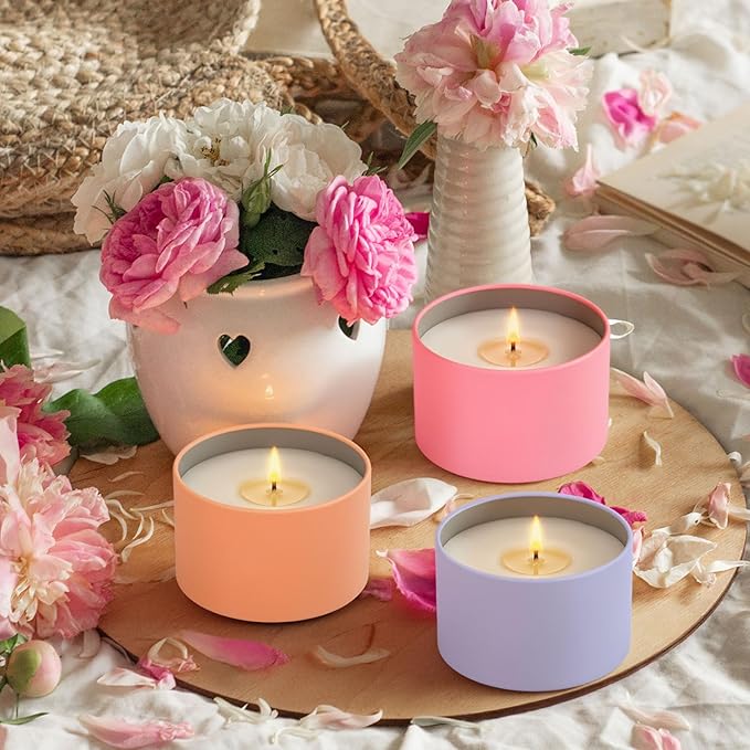 Honeydak 36 Pcs 8oz Candle Jars Bulk Multicolored Candle Tins Small Empty Containers with Metal Wood Grain Printing Lids for Making DIY Jars Storage Valentine's Day Wedding Gifts