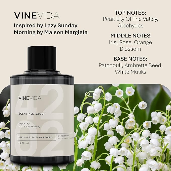 VINEVIDA [16 Oz] Scent NO. 4202 Inspired by Lazy Sunday Morning | Premium Fragrance Oil for Candle Making & Soap Making | Candle Scents for Soy Wax | Scented Oils for Car Freshies & Bath Products