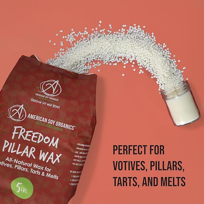 American Soy Organics Freedom Soy Wax Beads for Pillar Candle Making - Natural Supplies - Paraffin-Free,Beeswax-Free Candle Wax for Votives, Pillars, Tarts, Tealights and Melts 10lbs