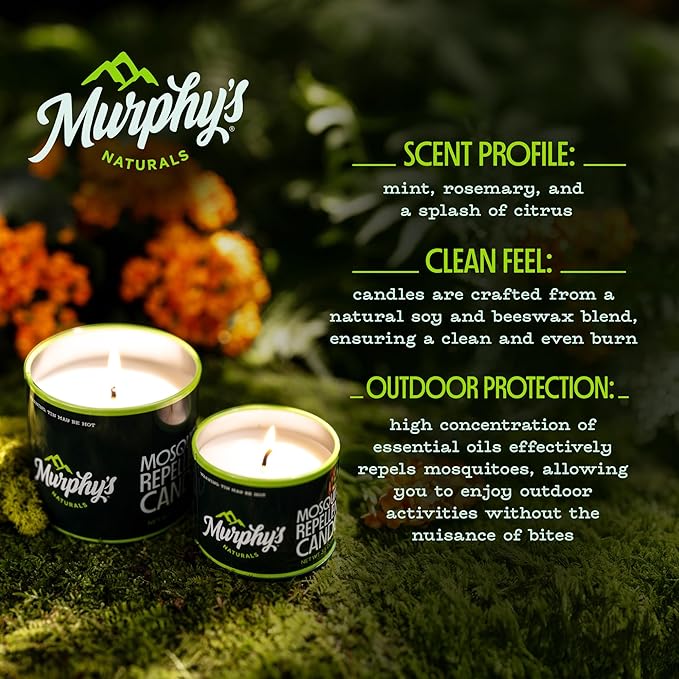 Murphy's Naturals Mosquito Bug Repellent Candle for Outdoor Patio, Citronella & Essential Oils, Soy/Beeswax Blend, 30-Hour Burn Time, 9 oz, 1-Pack