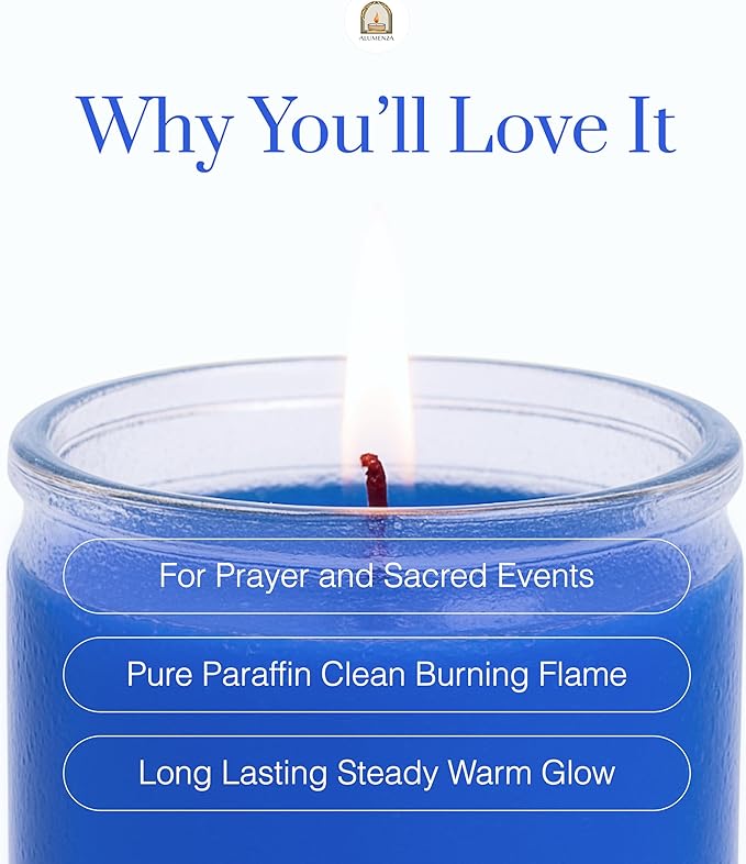 Bulk 6 Pack Blue 7 Day Candles in Glass Jar – Paraffin Wax, Clean Burning Unscented | Large & Tall Devotional Prayer Pillar Candles for Home, Memorial, Spells, Long Lasting