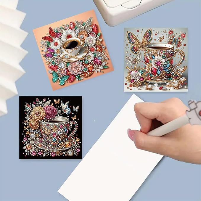 DoxQcs 5D Diamond Art Painting Greeting Cards Kit, DIY Cards for Blessings Congratulations Gifts, Greeting Card Set for Birthday Thanksgiving Day Christmas Halloween-Coffee