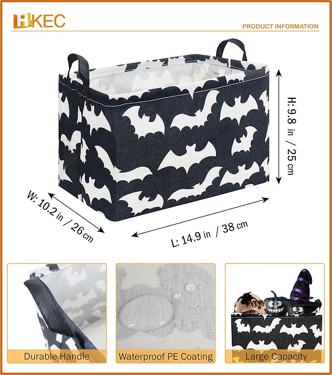 Rectangle Storage Basket with Handles,Collapsible Kids Toys Bin,Books Box,Gift Basket(Bat)