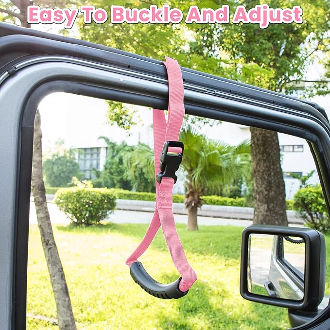 E-cowlboy Auto Cane Grab Aid - Adjustable Standing Aid Safety Handle Portable Vehicle Support Grab Bar Nylon Grip Mobility Assist Device (Pink 2 Pack)