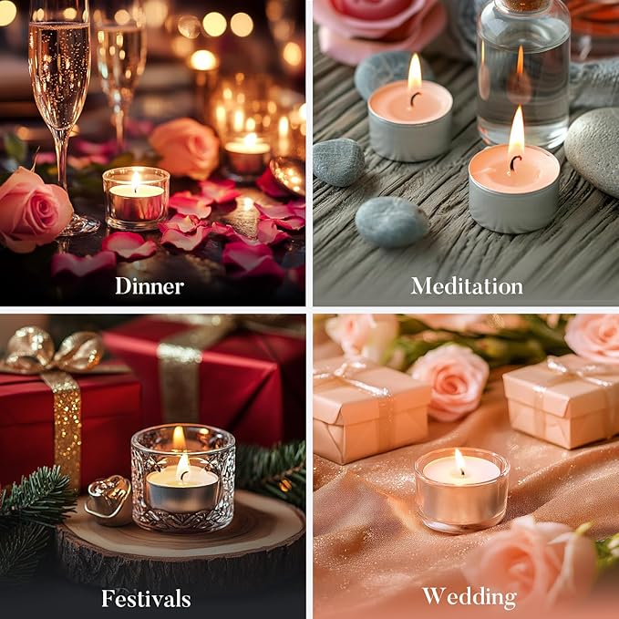 Unscented Tea Lights Candles 100 Pack,6 Hours Long Burning White Tea Candles Bulk,Non-Paraffin, Clean Burn, Smokeless, Palm Tealight Candles for Wedding,Centerpiece,Christmas Lights,Home Dceor