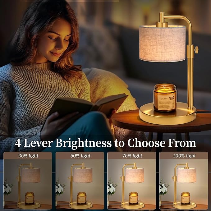 NITOWOLF Candle Warmer Lamp, Candle Lamp Warmer with Timer Adjustable Height Wax Warmer Lamp for Jar Candles, Birthday Gifts for Women House Warming Gifts (Gold Linen)