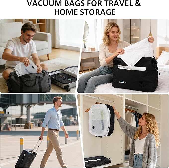 Travel Vacuum Bags with Pump, 33L Vacuum Seal Bags for Clothing, IPX8 Waterproof Vacuum Storage Bags with Handle for Luggage, Backpack, Suitcase, Home & Outdoor 1Pack Black