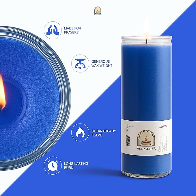 3 Pack Blue 7 Day Candles in Glass Jar – Paraffin Wax, Clean Burning Unscented | Large & Tall Devotional Prayer Pillar Candles for Home, Memorial, Spells, Long Lasting