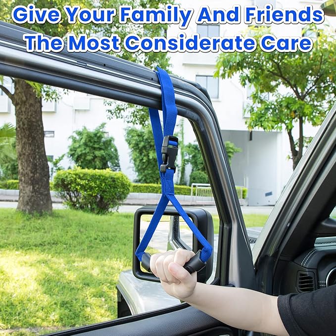 E-cowlboy Auto Cane Grab Handle - Adjustable Standing Aid Safety Portable Vehicle Support Bar With Nylon Grip - Mobility Assist Device (Blue)