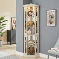 69" H Lighted Curio Cabinet Corner Display Case,Corner Glass Cabinet with Tempered Glass Door and Adjustable Shelves,Wooden Curio Case with Mirrored Back Pane (Style 2 - Antique White)