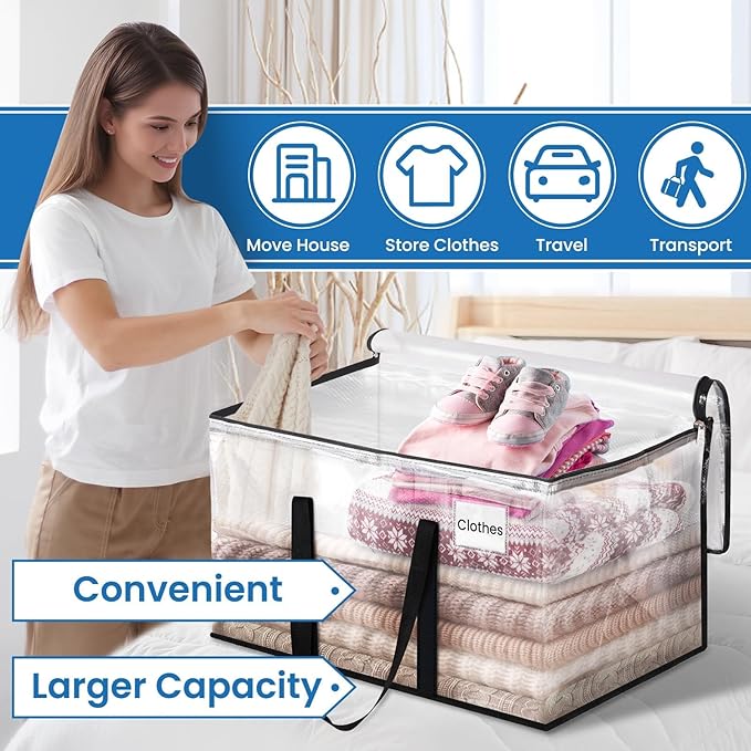 RoomHacks Clear Moving Bags Heavy Duty Extra Large, Moving Supplies with Reinforced Handle and Double Zipper, Storage Bags for Moving Essential, Packing tote Alternative to Moving Box(10 Packs, Clear)