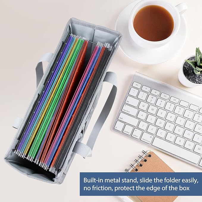 abcxgood Desktop File Organizer Box,Collapsible Hanging Filing Box,Home Office Document Storage Organizer with Front Pocket and Handles, Letter Size Folder.