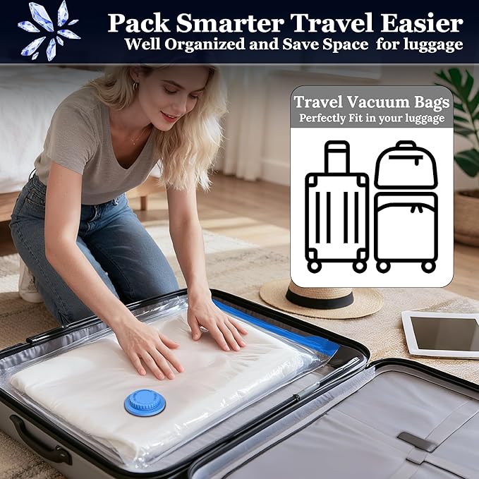 Vacuum Sealing Bags for Clothing Travel,Space Saver Vacuum Storage Bags with Wireless Air Pump (12 Combo Bags+Electric Pump)