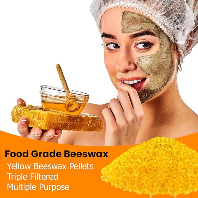 5LB Yellow Beeswax Pellets Food Grade Beeswax Triple Filtered Beeswax for Candle Making Beeswax Pastilles for DIY Creams Lotions Lip Balm Soap