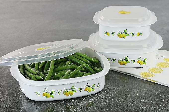 Reston Lloyd Nesting Microwave Containers, Set of 3, Adjustable Steam Vents, Airtight, Meal Prep, BPA-Free Plastic- Freezer & Dishwasher Safe, Cookware & Food Storage, Anyday Cookware, Fresh Lemons