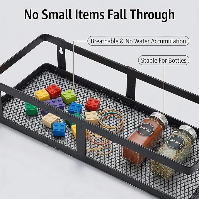 PUSDON Hanging Storage Baskets Organizer Wall Mount, Metal Wire Storage Bin Rack for Kitchen Bathroom Shower Spice Shelf Home Decor Essentials Black-2 Packs(Guardrail)