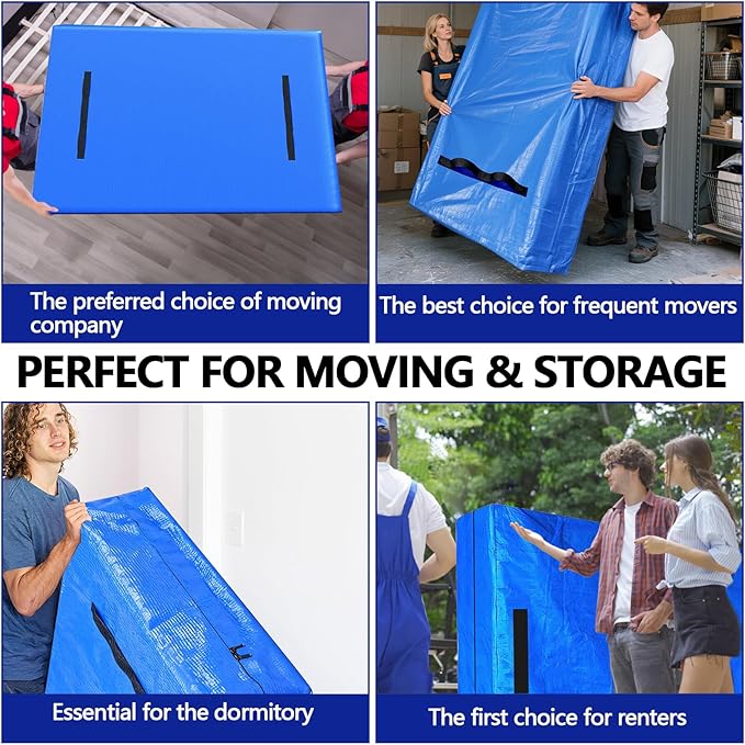 Heavy Duty Mattress Bags for Moving and Storage, Extra-Thick Queen Size Mattress Bag for Moving with 12 Handles, Reusable and Durable Storage Bag Protector with Zipper, Blue