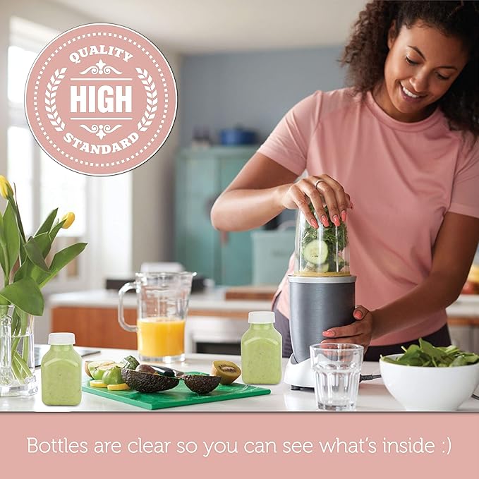 Disposable Plastic Juice Bottles-8 Oz with Lids | 24 Pack | for Water, Orange Apple Lemon Juicing, Smoothies, Milk, Reusable, BPA Free, Tamper-Proof Caps, Catering, Takeout