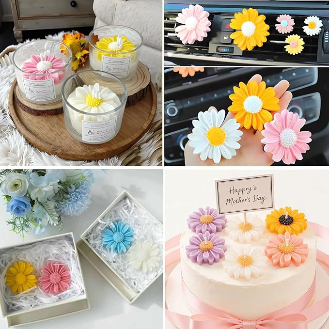 6PCS Daisy Flower Silicone Candle Molds,Moldes para Velas for Candles,3D Silicones Flowers Molds for Candle Making, Fondant Chocolate,Cake Decorating, Handmade Soap,Candy Clay Lotion Bar Wax DIY Craft