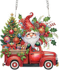 5D DIY Christmas Diamond Art Pendant Kit, Gnome, Christmas Tree & Car Design, Diamond Painting Hanging Ornament for Adults, Crystal Window & Door Decor, Holiday Gift Wall Home Decoration (24.1x23.4cm)