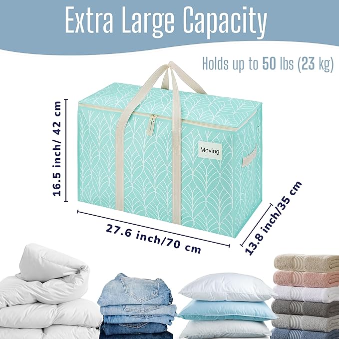 VENO 4 Pack Heavy Duty Moving Bags, Extra Large Storage Bags with Reinforced Handles & Strong Zippers, Foldable & Reusable Moving Box Alternative for Clothes & Dorm Storage