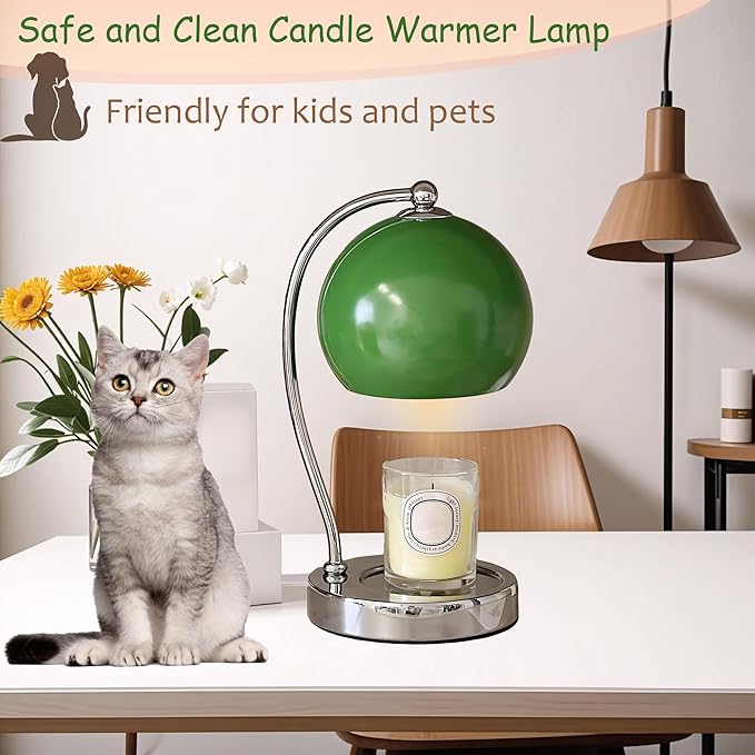 Candle Lamp Warmer, Wide Base Scented Candle Warmer with Timer and Dimmer, Modern Candle Melting Lattern, Home Decor Table Lamp (Green)