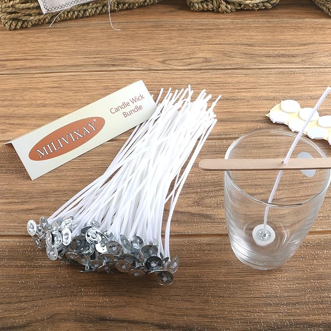 MILIVIXAY 100 Piece 10 inch Pre-Waxed Candle Wicks for Candle Making