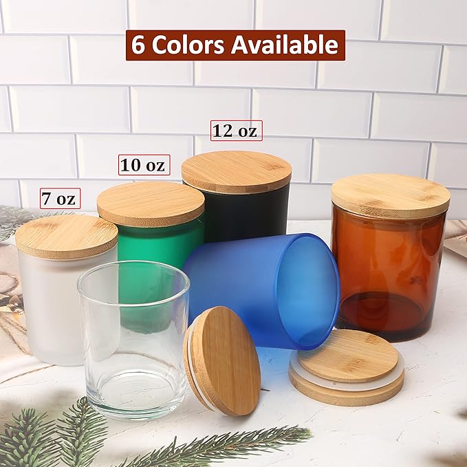MILIVIXAY 12 Pack 12 OZ Amber Glass Candle Jars with Lids and Candle Making Kits - Bulk Empty Candle Jars for Making Candles - Spice, Powder Containers.
