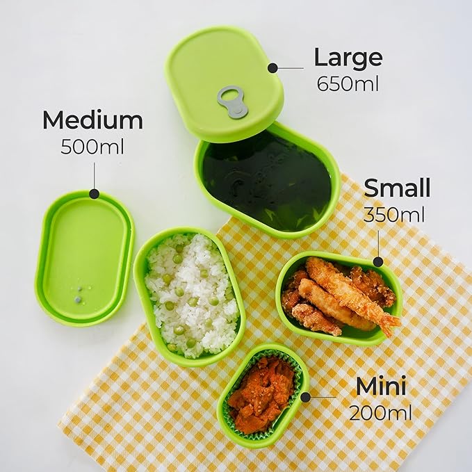Premium Korean-Made Silicone Airtight Food Container with Steam Vent – BPA Free, Leakproof, Microwave & Freezer Safe Meal Prep. & Leftovers Storage (Green Apple, 12 floz)