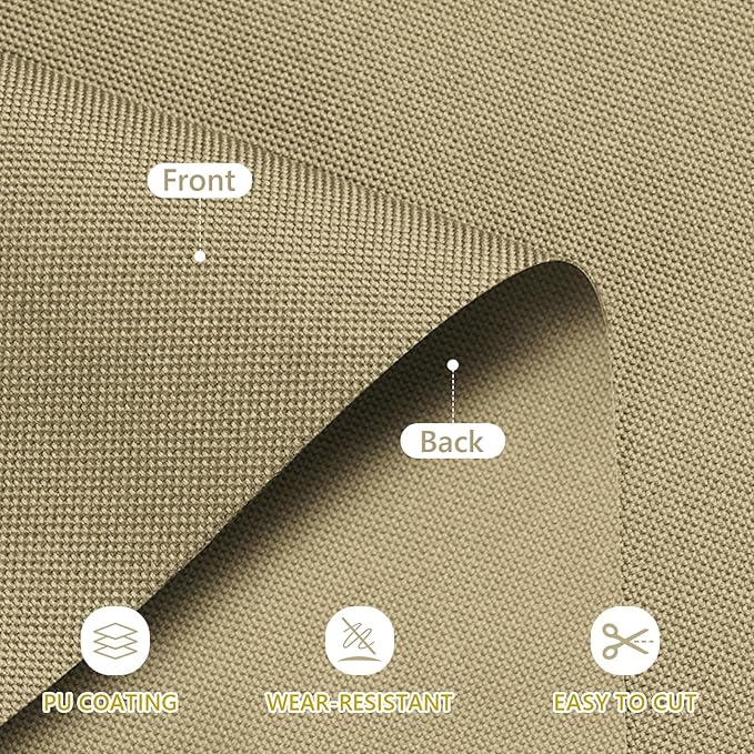 Waterproof Canvas Fabric by The Yard 58inch 600D Upholstery Material Polyester Fabric Outdoor Water Resistant Fabric for Sewing Chair Patio Cushion Purse Bag Interior, 12 Yard Khaki